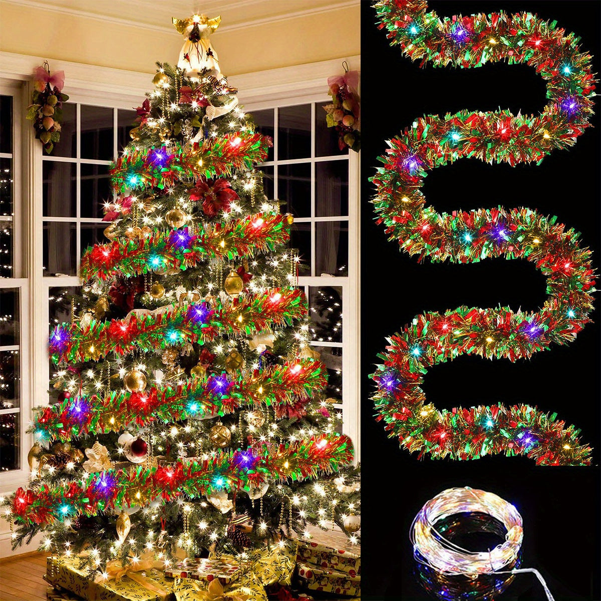Glitterende LED-slinger 4,88m met 50 lampjes Batterij Kerstdecoratie Feestverlichting Binnen Warm Wit | Sansoti