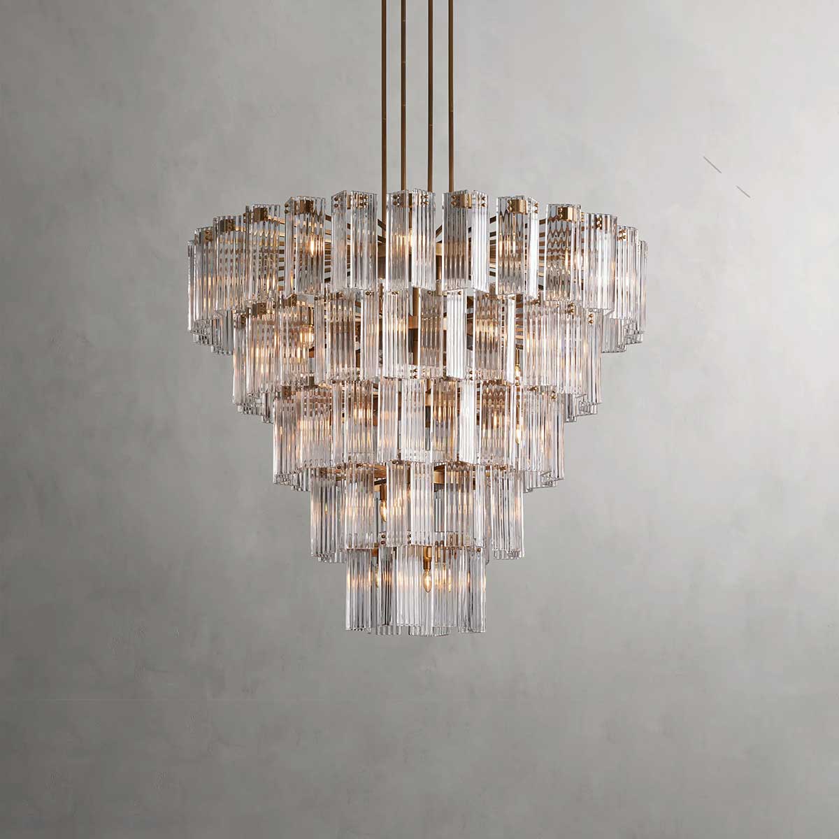 Okrągły żyrandol z ryflowanym szkłem i stalową ramą, 38–60 cm, lampa wisząca z wieloma źródłami światła do jadalni, na klatkę schodową, do sali balowej i salonu | Sansoti