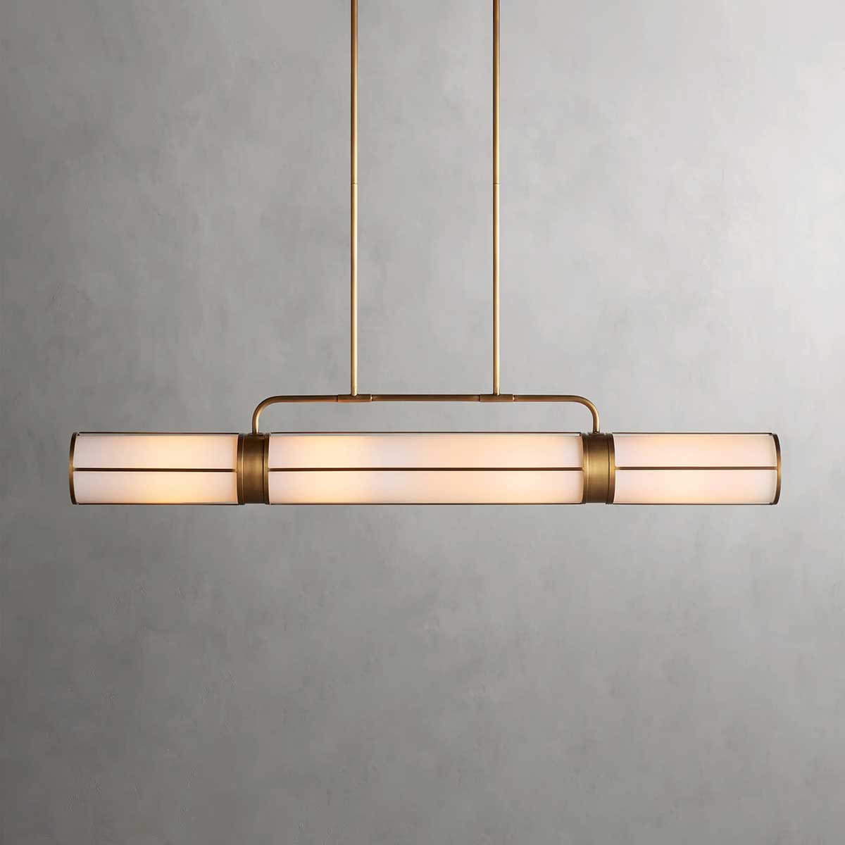 Suspension linéaire en verre opalin, 54-72 cm, laiton bronze, pour table à manger et îlot de cuisine, design industriel réglable | Sansoti