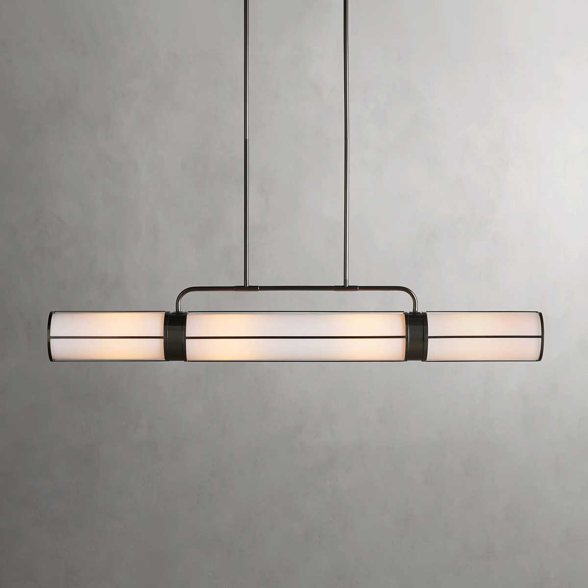 Suspension linéaire en verre opalin, 54-72 cm, laiton bronze, pour table à manger et îlot de cuisine, design industriel réglable | Sansoti