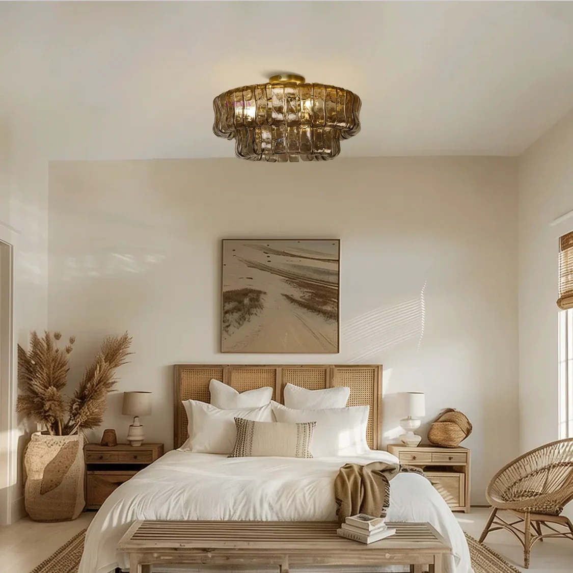 Plafondlamp Glas Textuur Ø46cm Messing Brons 3 Lichtpunten Woonkamer Slaapkamer Eetkamer Modern Design Verlichting | Sansoti