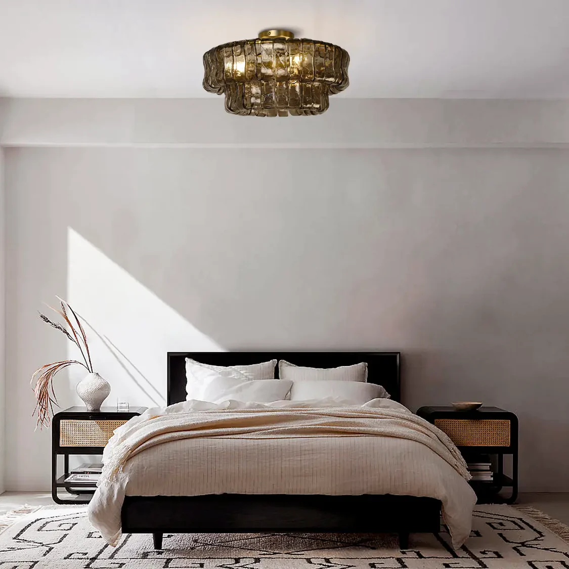 Plafondlamp Glas Textuur Ø46cm Messing Brons 3 Lichtpunten Woonkamer Slaapkamer Eetkamer Modern Design Verlichting | Sansoti