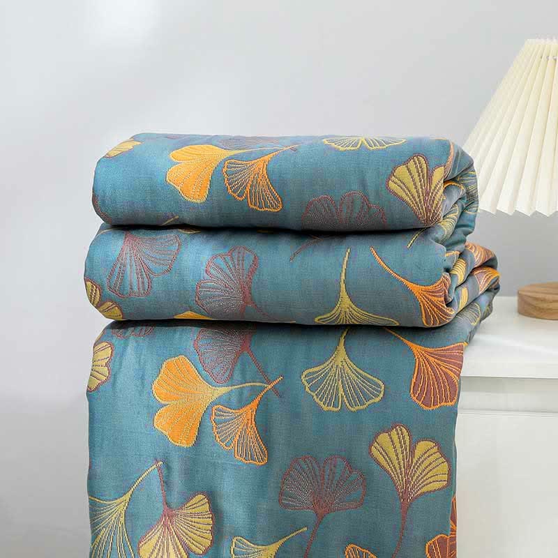 Ginkgo Leaf Baumwollquilt – Wendbare 6-Lagen-Decke aus gekämmter Baumwolle | Restfield