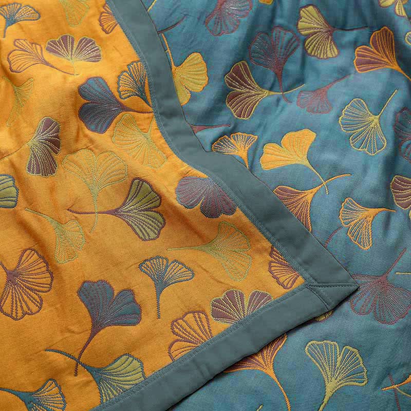 Ginkgo Leaf Baumwollquilt – Wendbare 6-Lagen-Decke aus gekämmter Baumwolle | Restfield