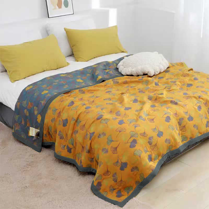 Ginkgo Leaf Baumwollquilt – Wendbare 6-Lagen-Decke aus gekämmter Baumwolle | Restfield