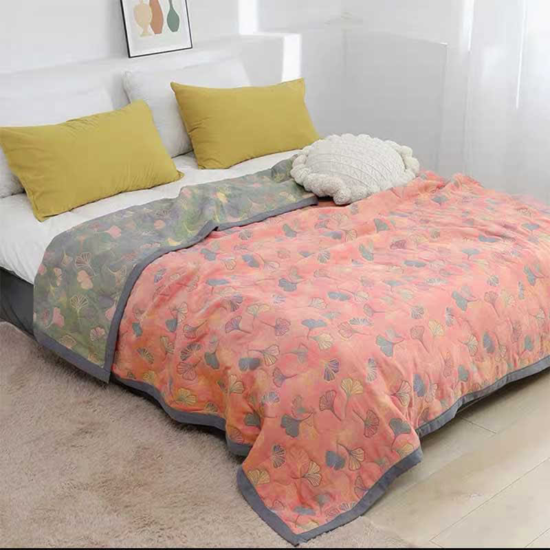 Ginkgo Leaf Baumwollquilt – Wendbare 6-Lagen-Decke aus gekämmter Baumwolle | Restfield