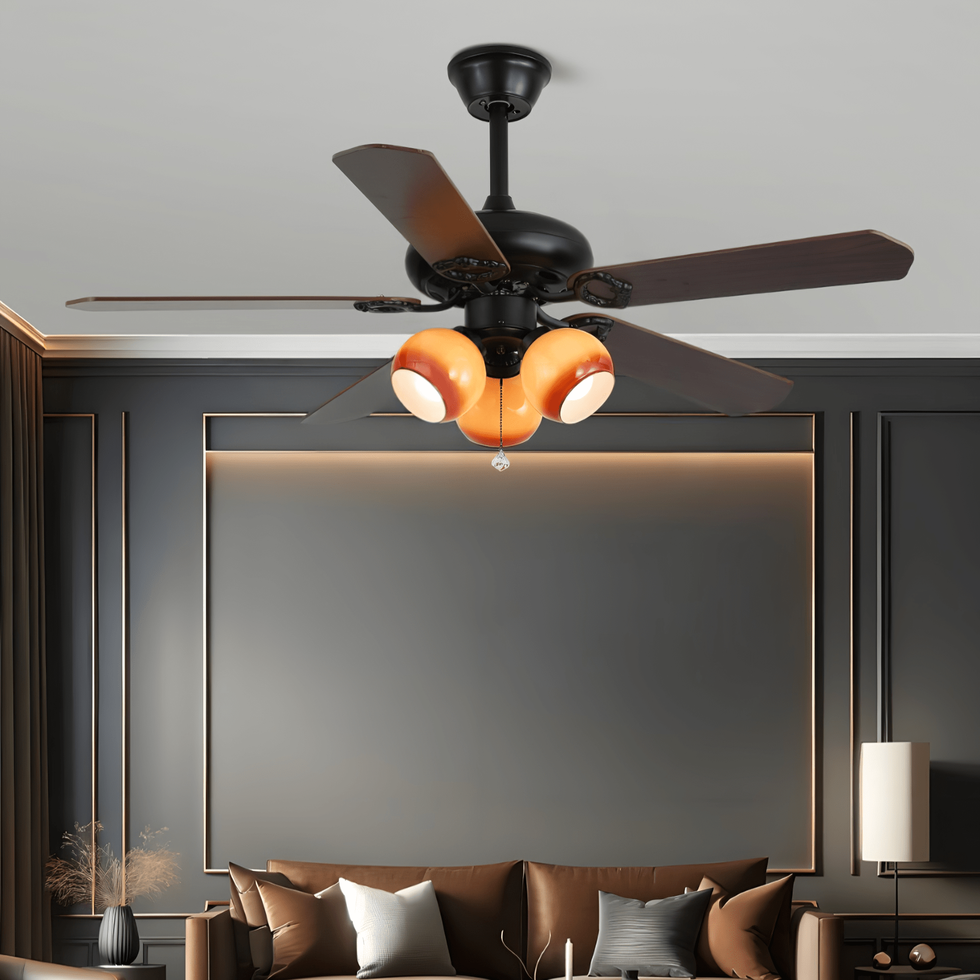 Ceiling Fan with Lighting Vintage Wood & Glass 107cm Scandinavian Style Retro Ceiling Lamp with Remote Control | Sansoti