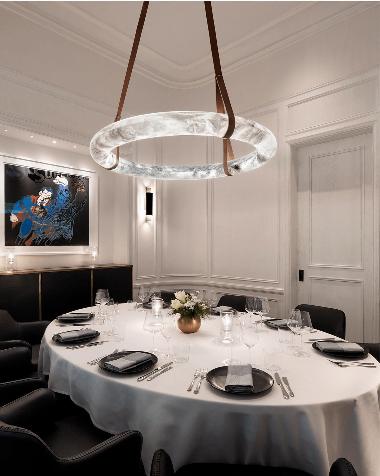 Hanglamp Alabaster Ring LED Donkerbruin Bruin Goud Woonkamer Eetkamer 3000K 4000K 6000K Ø30 Ø120cm Natuursteen Pendellamp | Sansoti