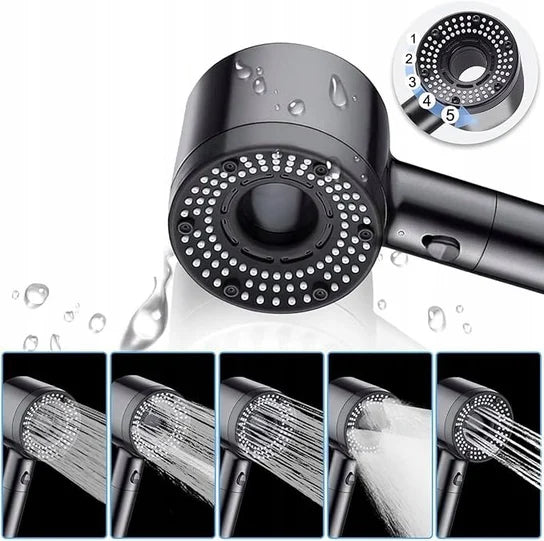 Douchette à main avec 5 positions réglables – pomme de douche économique en eau avec pression augmentée – accessoire de salle de bain pour faible pression d’eau | Sansoti