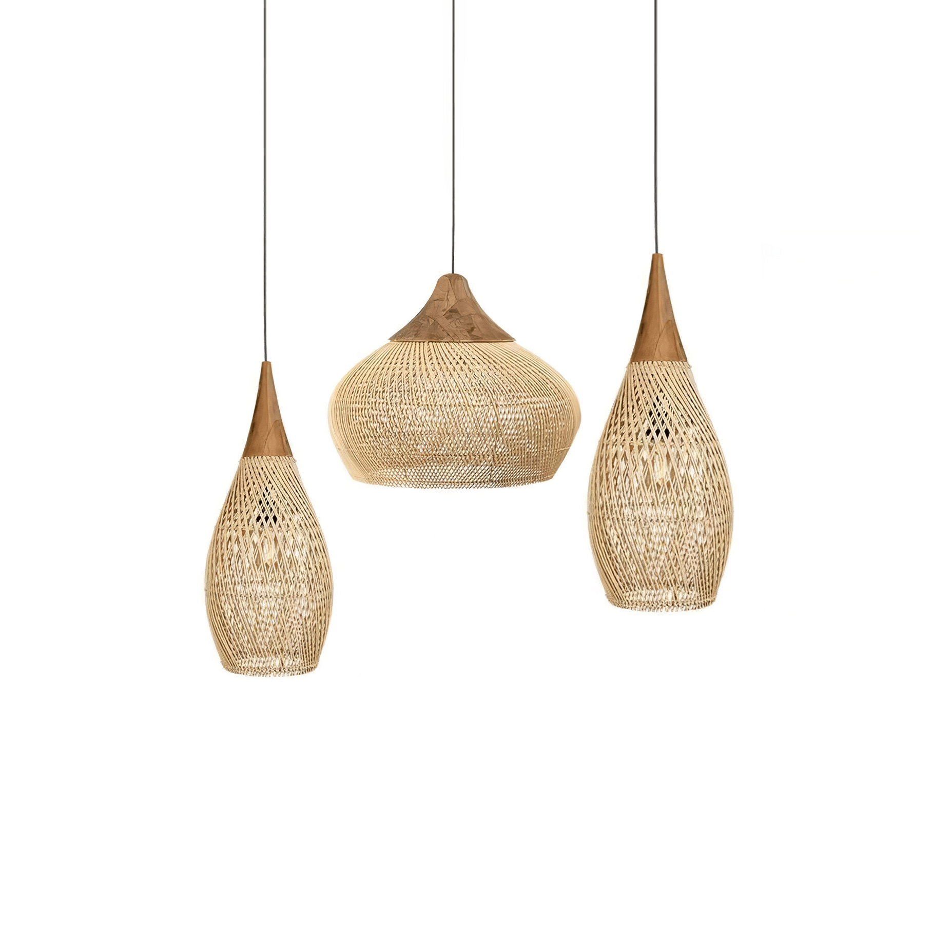 Handgevlochten Rotan Hanglamp – Javaanse Vlechtkunst in 4 Vormen & 3 Maten – Naturel of Zwart Rotan – E26/E27 Fitting – Scandinavisch Woonlicht | Sansoti