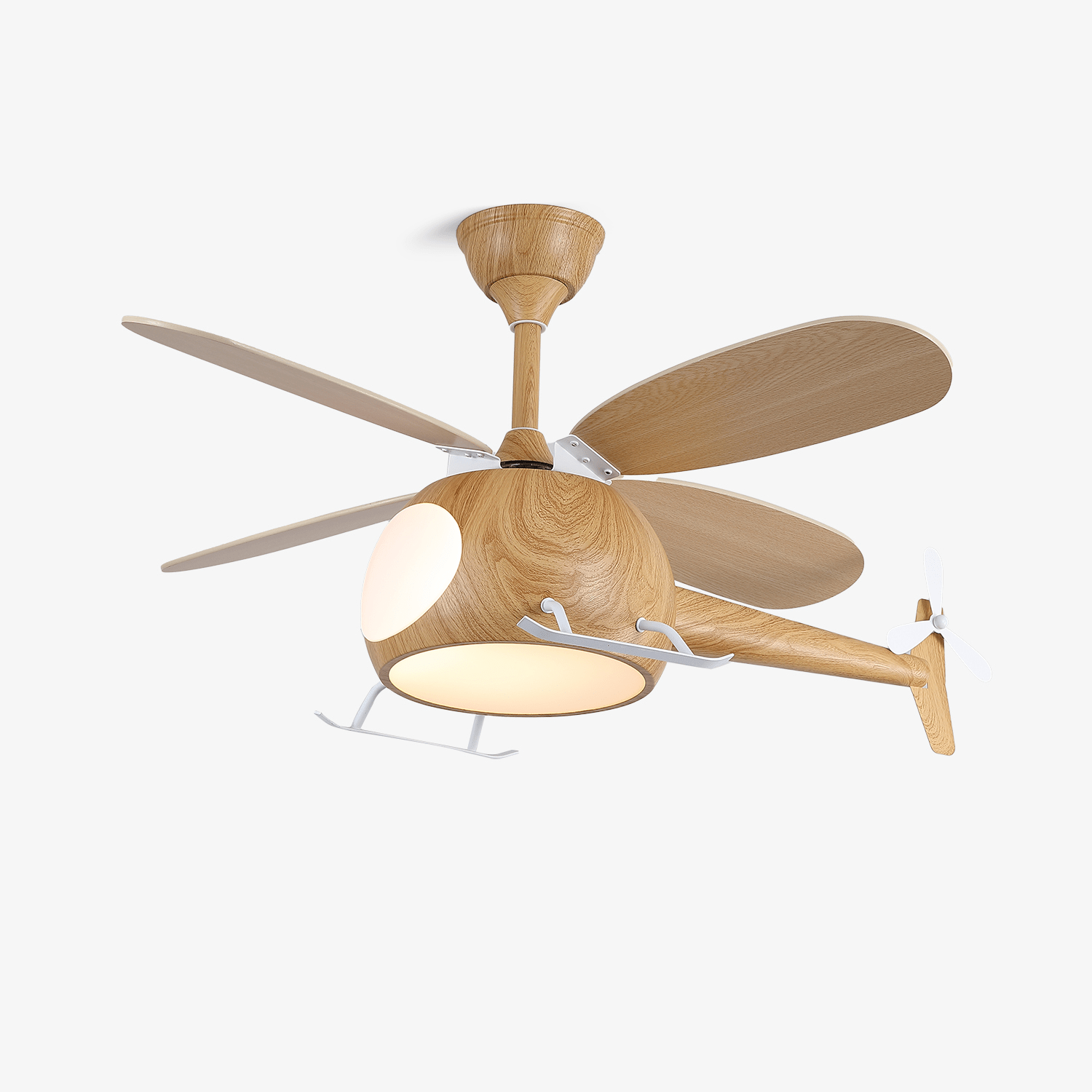 Moderne plafondventilator met verlichting voor kinderkamer – houten bladen Ø70cm | Sansoti