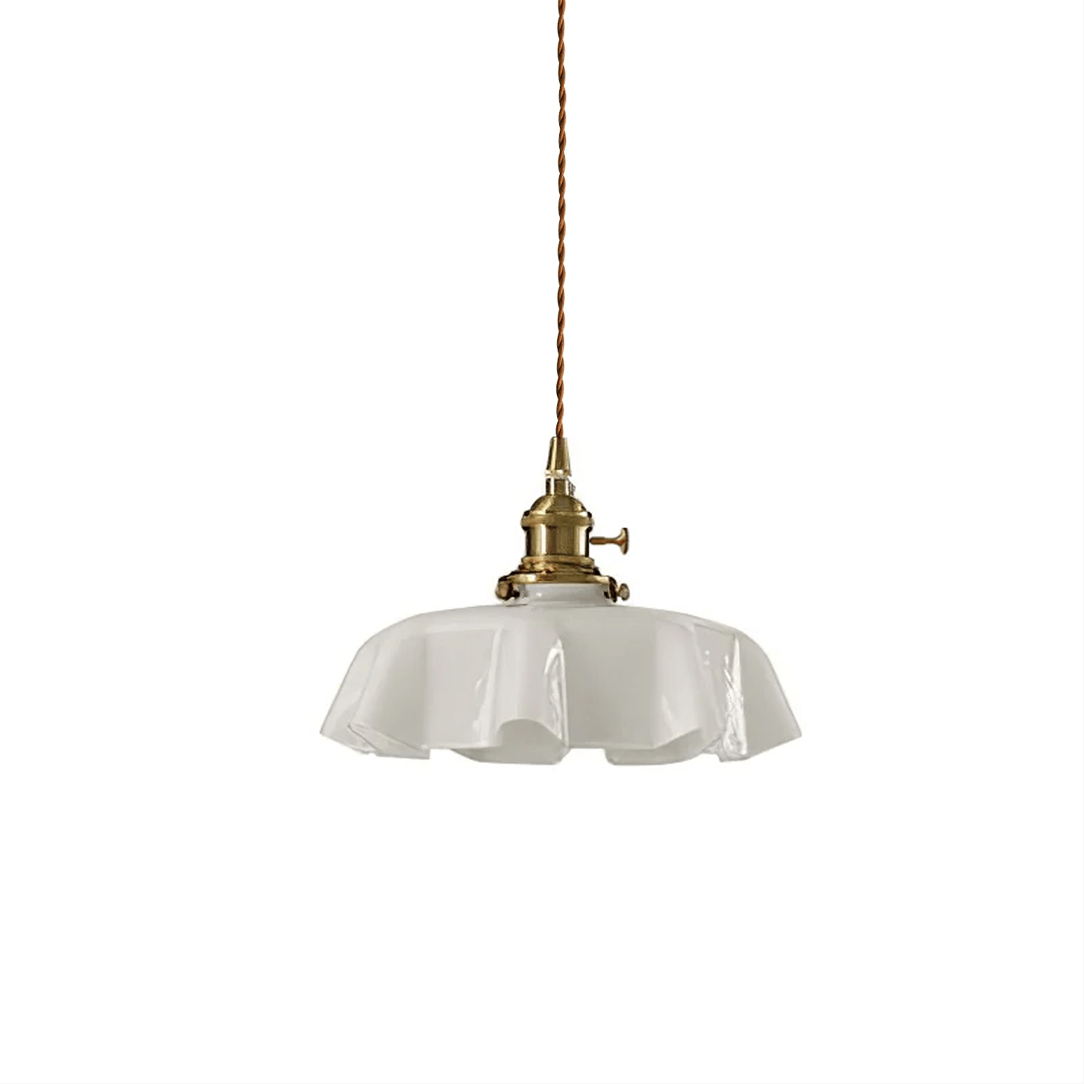 Geplooide Glazen Hanglamp met Messing Armatuur — Vintage Franse Stijl in Wit, Beige, Roze of Blauw — Verstelbare Kabel 150 cm | Sansoti