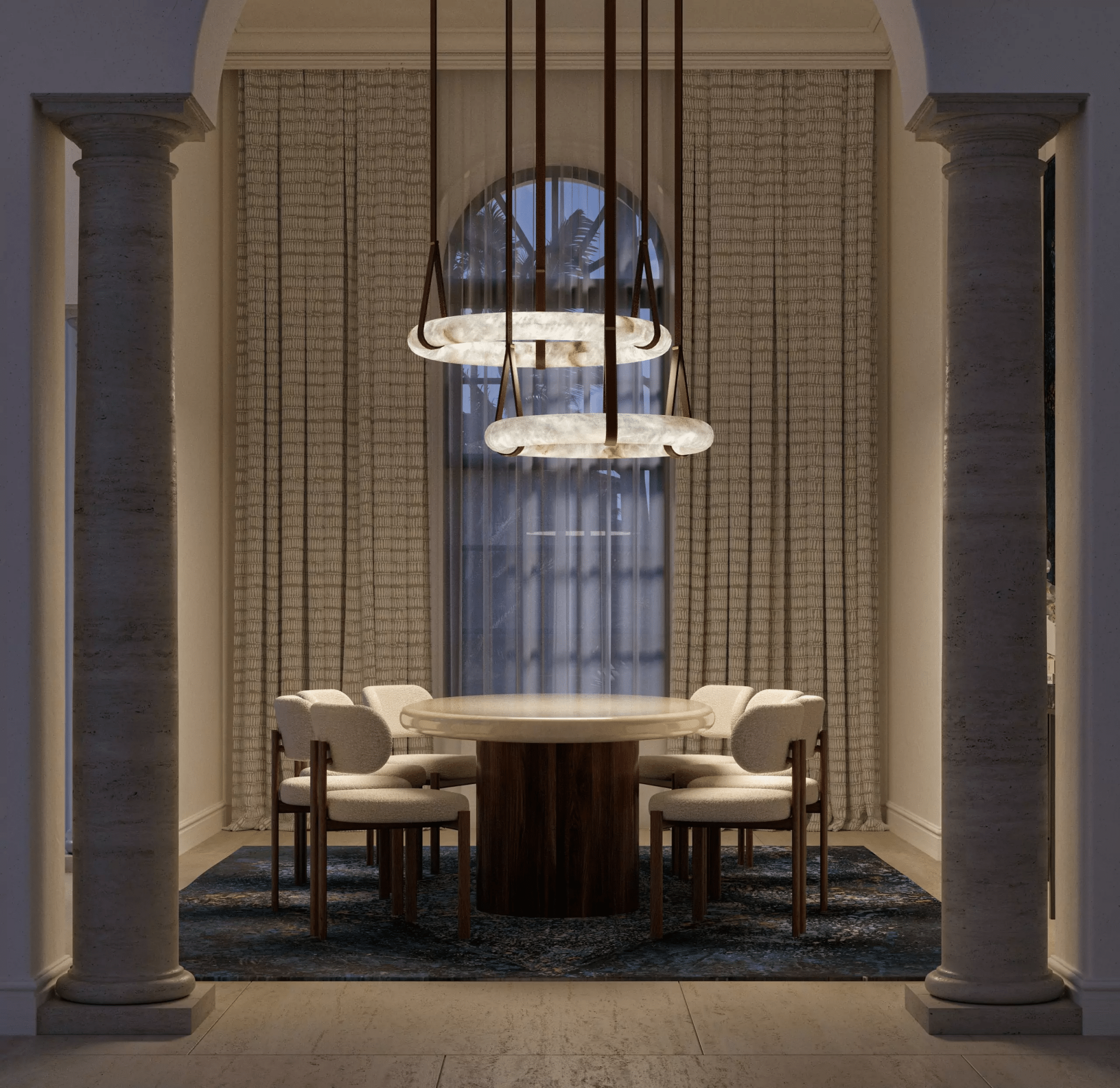 Hanglamp Alabaster Ring LED Donkerbruin Bruin Goud Woonkamer Eetkamer 3000K 4000K 6000K Ø30 Ø120cm Natuursteen Pendellamp | Sansoti