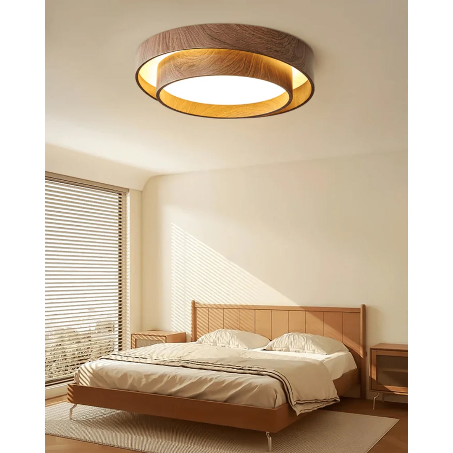 LED-Deckenleuchte Holzoptik Walnuss Japandi Wohnzimmer Schlafzimmer Runde Deckenleuchte Moderne Beleuchtung Holzmaserung Optik | Restfield