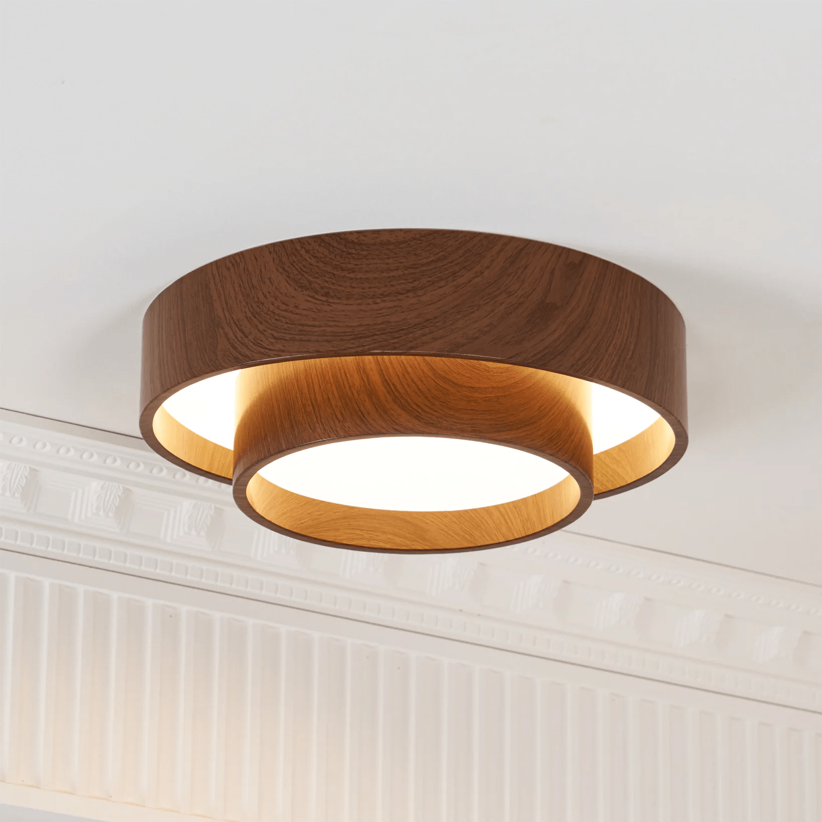 LED-Deckenleuchte Holzoptik Walnuss Japandi Wohnzimmer Schlafzimmer Runde Deckenleuchte Moderne Beleuchtung Holzmaserung Optik | Restfield