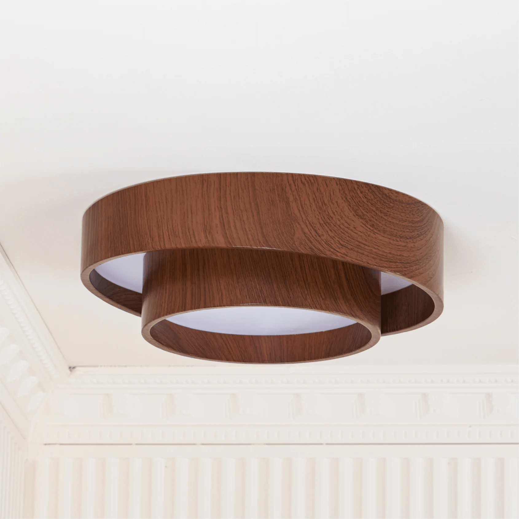 LED-Deckenleuchte Holzoptik Walnuss Japandi Wohnzimmer Schlafzimmer Runde Deckenleuchte Moderne Beleuchtung Holzmaserung Optik | Restfield