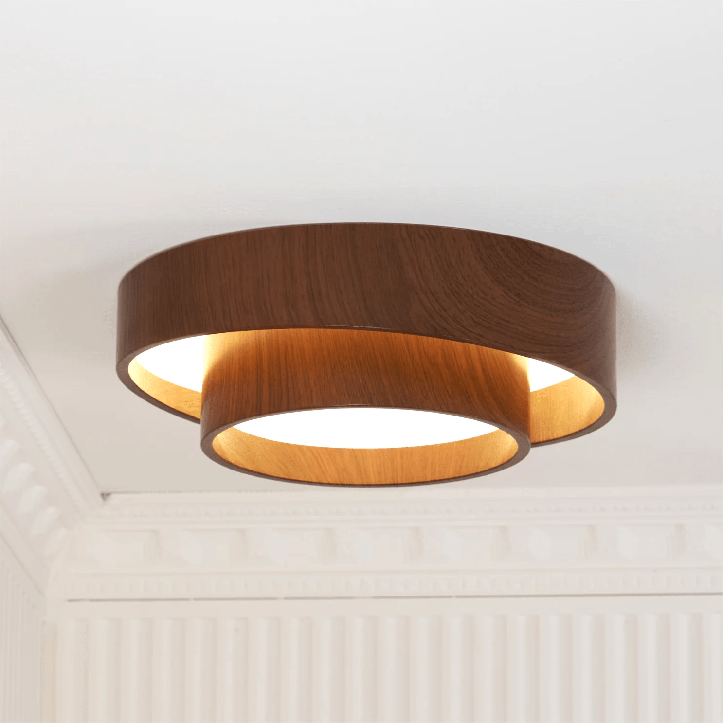 LED-Deckenleuchte Holzoptik Walnuss Japandi Wohnzimmer Schlafzimmer Runde Deckenleuchte Moderne Beleuchtung Holzmaserung Optik | Restfield