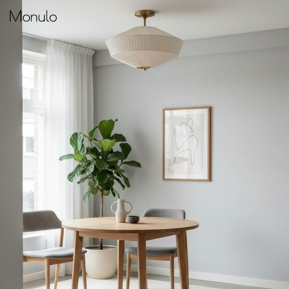 Semi-Flush Plafondlamp Metaal Stoffen Kap Gestroomlijnde Vormgeving Hedendaagse Verlichting Woonkamer Slaapkamer Scandinavisch Interieur Vintage Details | Sansoti