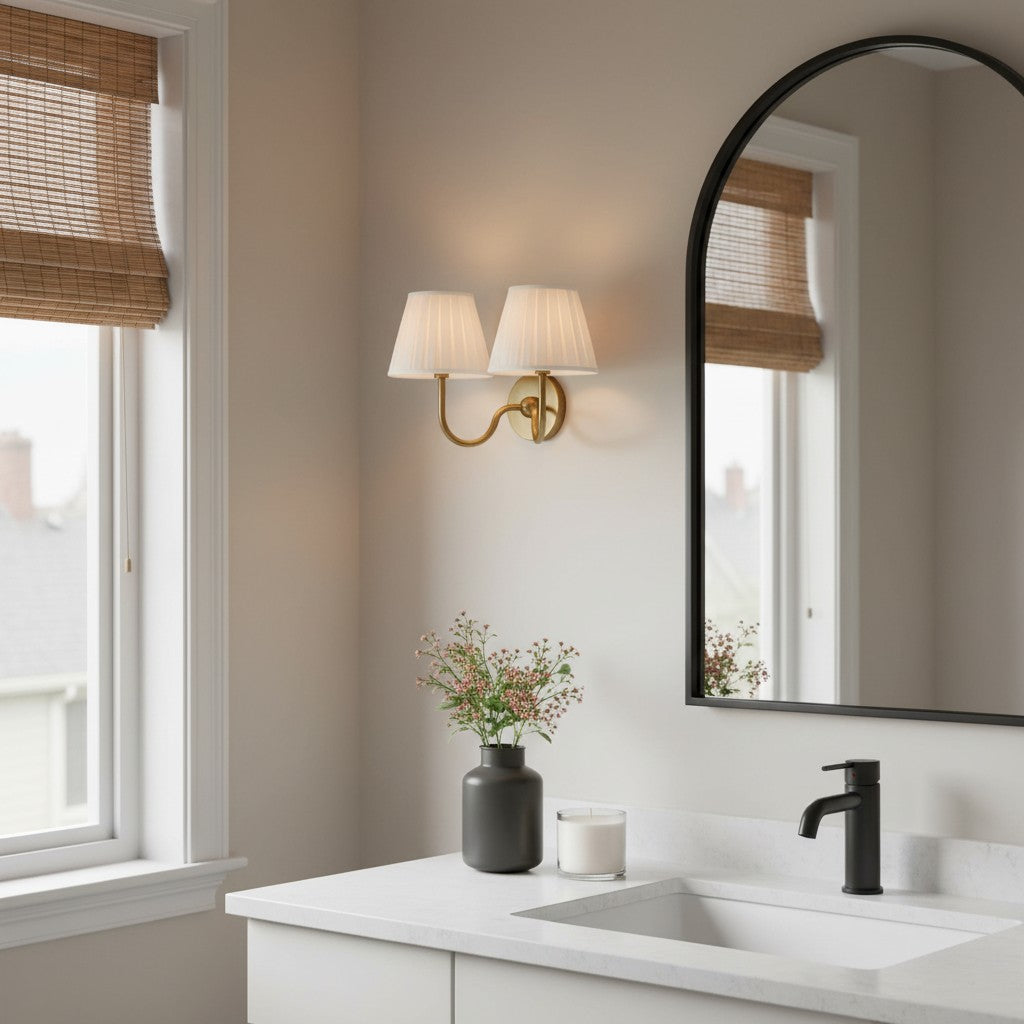 Wandlamp met Plissé Kap – Klassieke Wandverlichting Metaal & Linnen Landelijk Slaapkamer Hal Leeshoek Huis Interieur | Sansoti