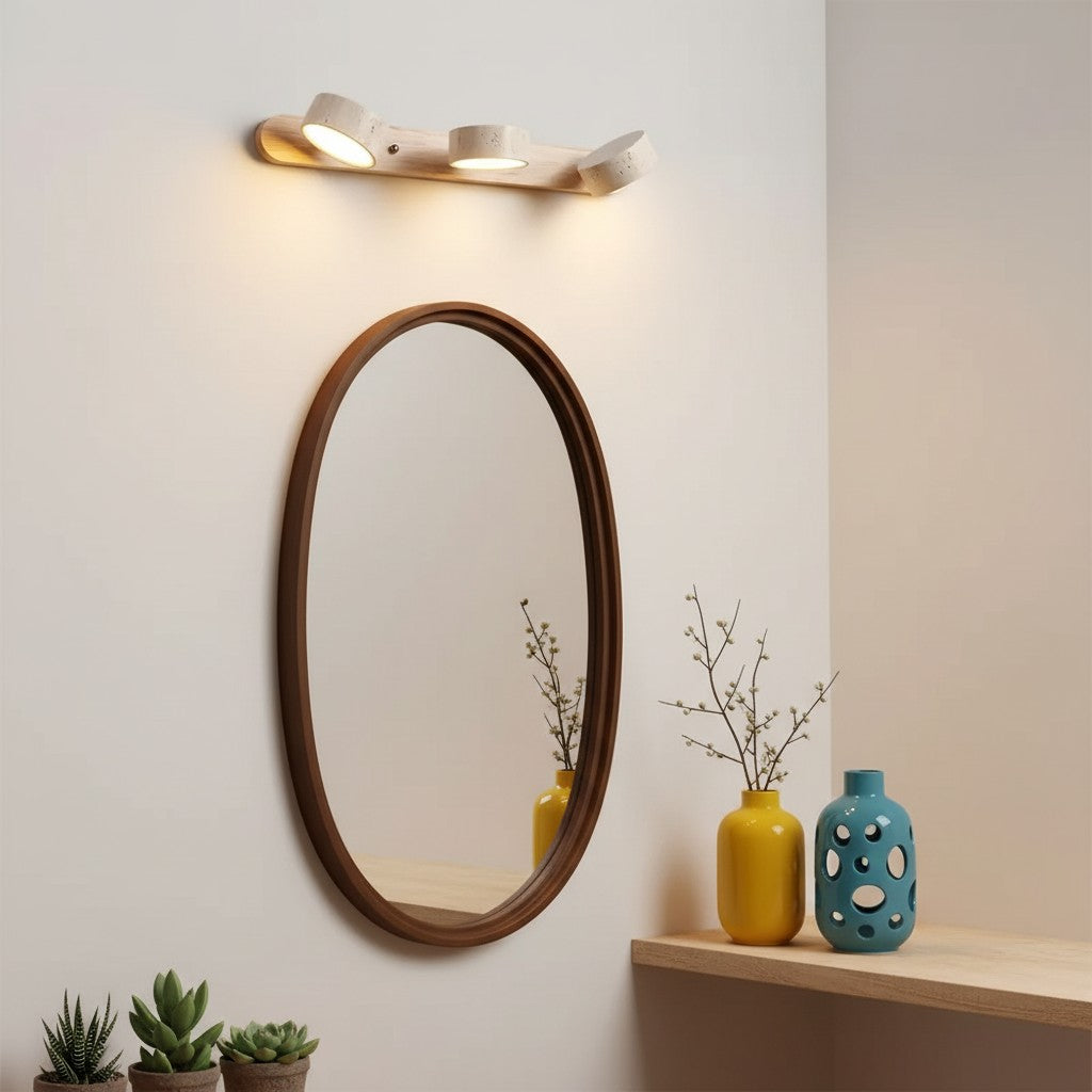 Verstelbare Wandlamp Travertijn & Hout – 2/3/4 Lichtpunten Warm Licht Sconce | Sansoti