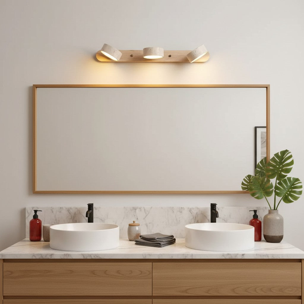 Verstelbare Wandlamp Travertijn & Hout – 2/3/4 Lichtpunten Warm Licht Sconce | Sansoti