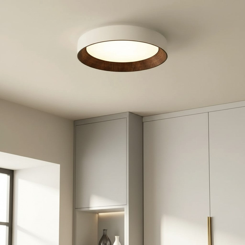 Minimalistische Ronde Plafondlamp met Houten Rand – Warm Licht – Nordic Design – Scandinavische Plafondverlichting voor Slaapkamer Hal Entree | Sansoti