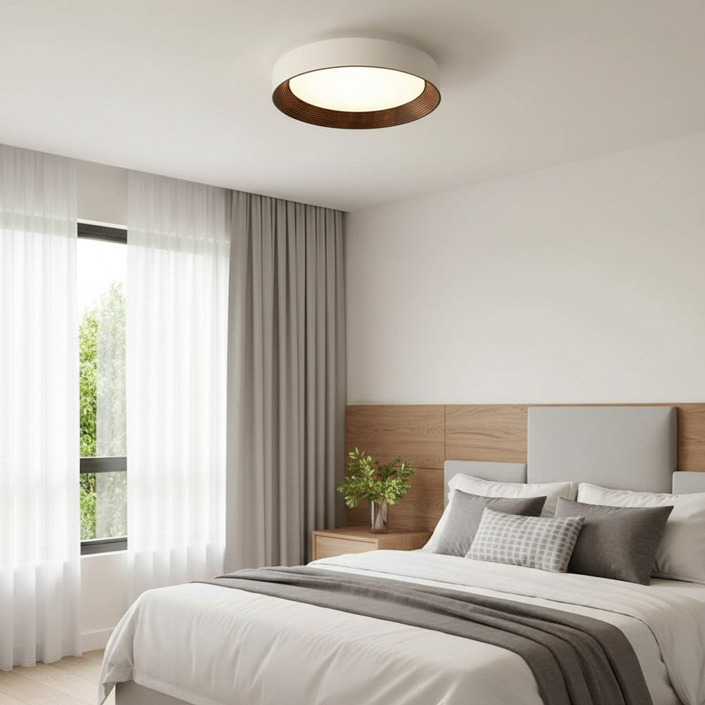Minimalistische Ronde Plafondlamp met Houten Rand – Warm Licht – Nordic Design – Scandinavische Plafondverlichting voor Slaapkamer Hal Entree | Sansoti