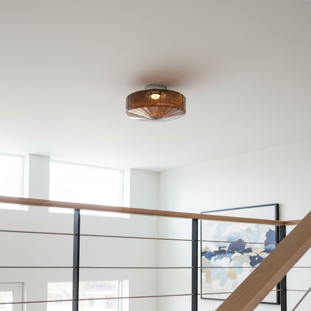 Vintage Geribbeld Glazen Plafondlamp Groen – Klassieke Verlichting voor Eetkamer, Entree & Gang | Sansoti
