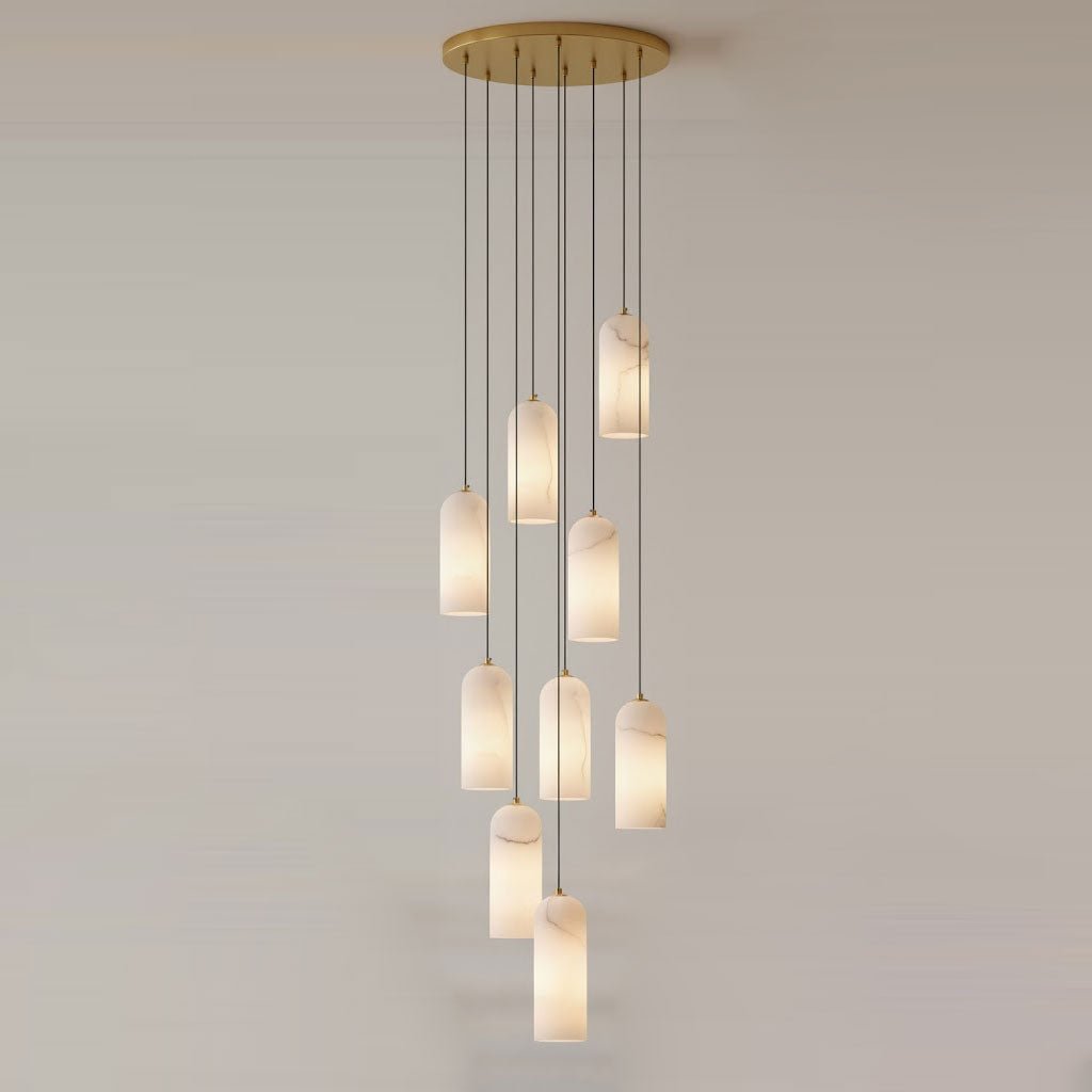 Alabasten Hanglamp met Gevlochten Snoer – Natuursteen Verlichting van Enkel Lichtpunt tot 21-Lichts Cluster – Mid-Century Modern Stijl Eetkamer Hanglamp met E12/E14 Fitting | Sansoti