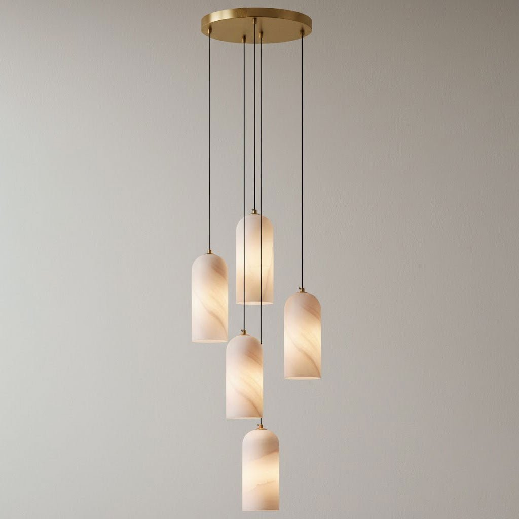 Alabasten Hanglamp met Gevlochten Snoer – Natuursteen Verlichting van Enkel Lichtpunt tot 21-Lichts Cluster – Mid-Century Modern Stijl Eetkamer Hanglamp met E12/E14 Fitting | Sansoti