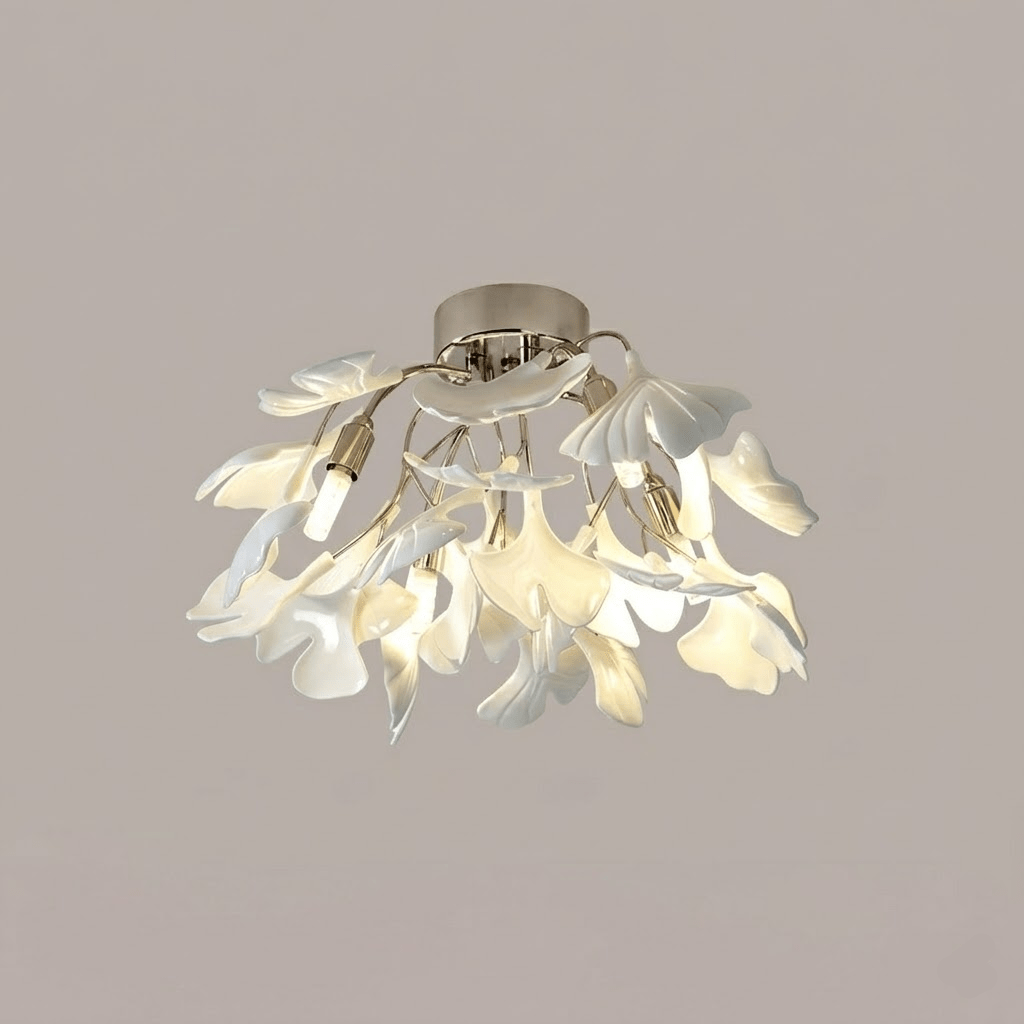 Keramische Hanglamp Ginkgo-Blad – Goudkleurige Armatuur met Witte Bladeren – Modern Natuurgeïnspireerd Design voor Woonkamer Eetkamer Slaapkamer | Sansoti