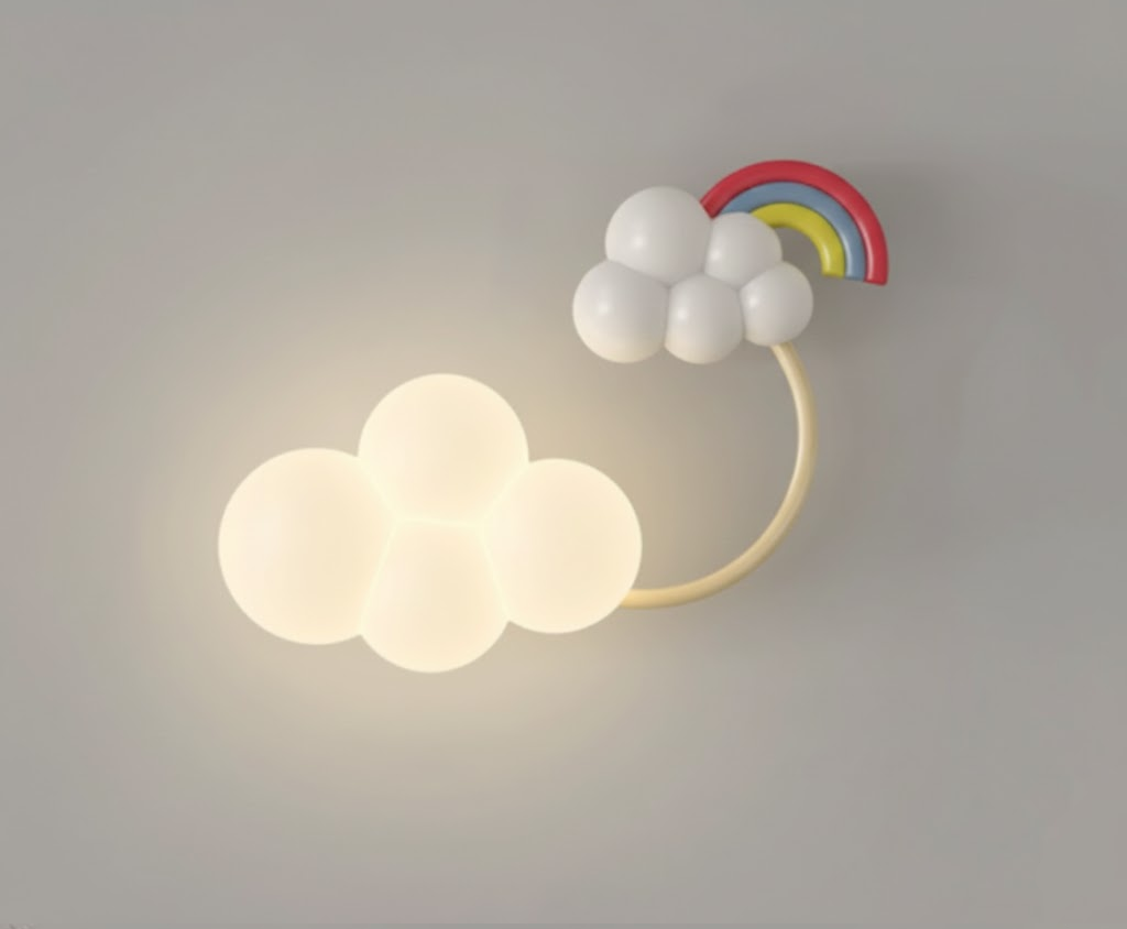 LED Wandlamp Kinderkamer met Vliegtuig Wolk Regenboog Ster Motief Drie Lichttemperaturen Dimbaar Sfeerlicht | Sansoti