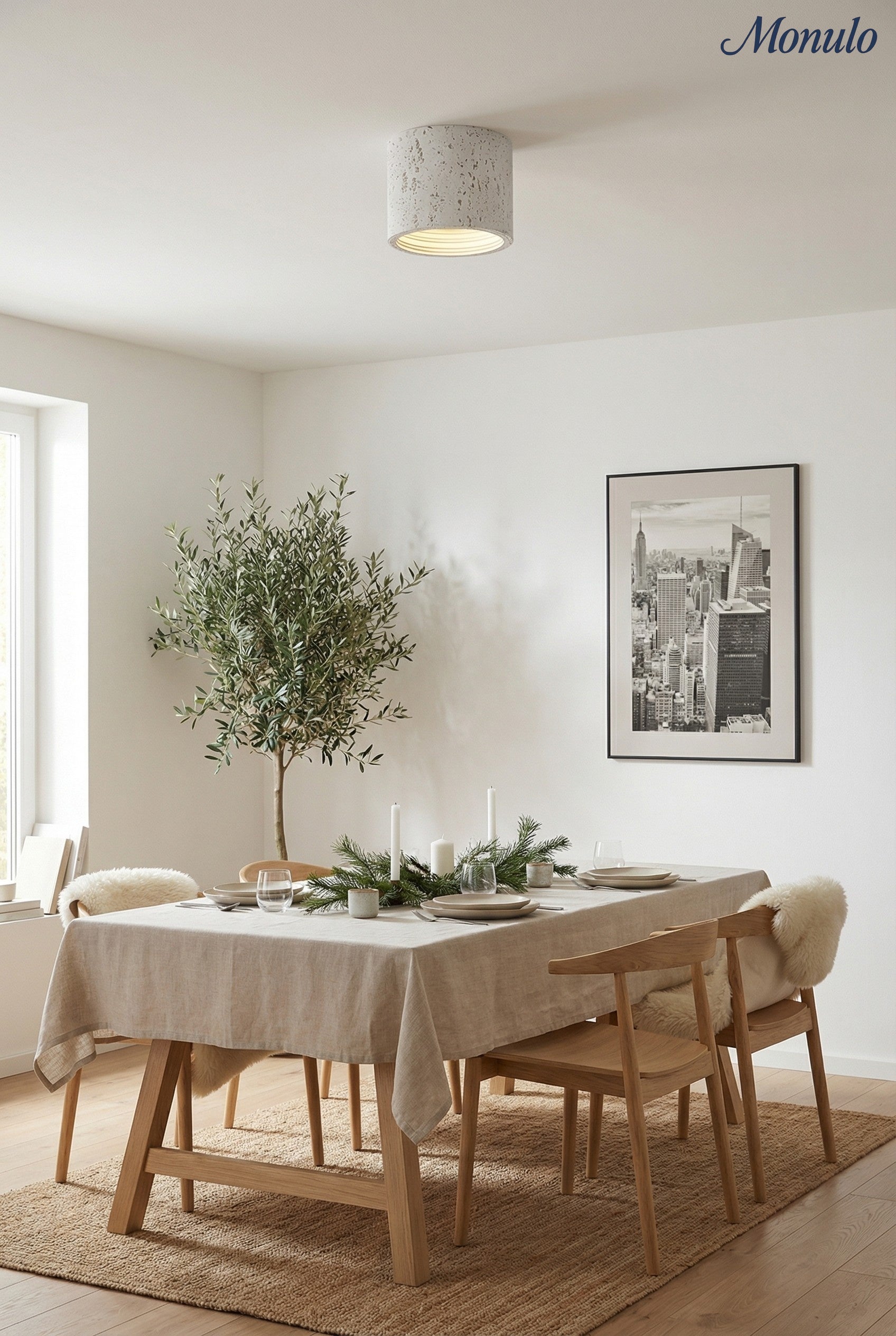 Cilindrische plafondlamp van travertijn – LED verlichting voor moderne interieurs | Sansoti