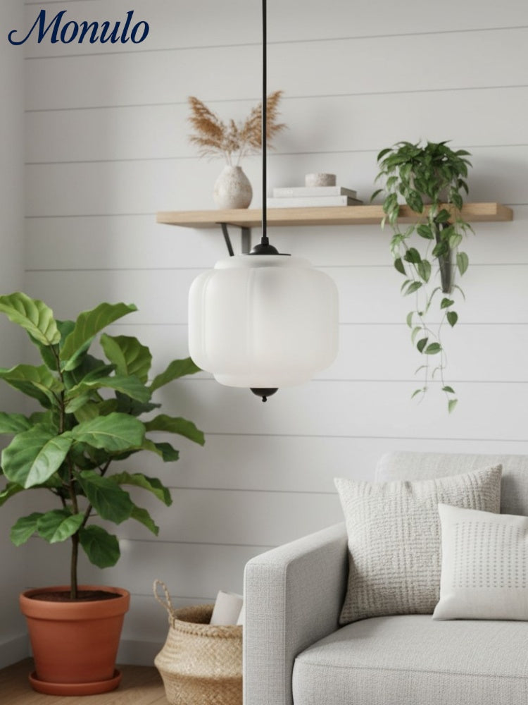 Vintage Kroonluchter met Crèmekleurige Glazen Kappen – Hanglamp in Retro-Stijl voor Eetkamer & Woonkamer | Sansoti