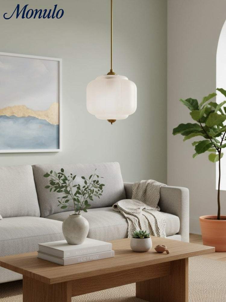 Vintage Kroonluchter met Crèmekleurige Glazen Kappen – Hanglamp in Retro-Stijl voor Eetkamer & Woonkamer | Sansoti