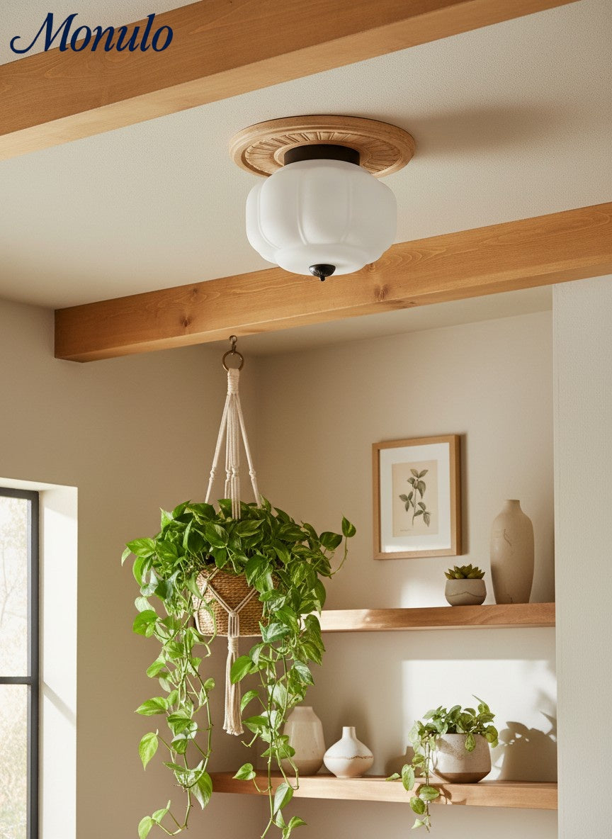 Retro Plafondlamp met Melkglazen Kap – Verfijnde Semi-Flush Mount Verlichting voor Moderne Interieurs | Sansoti