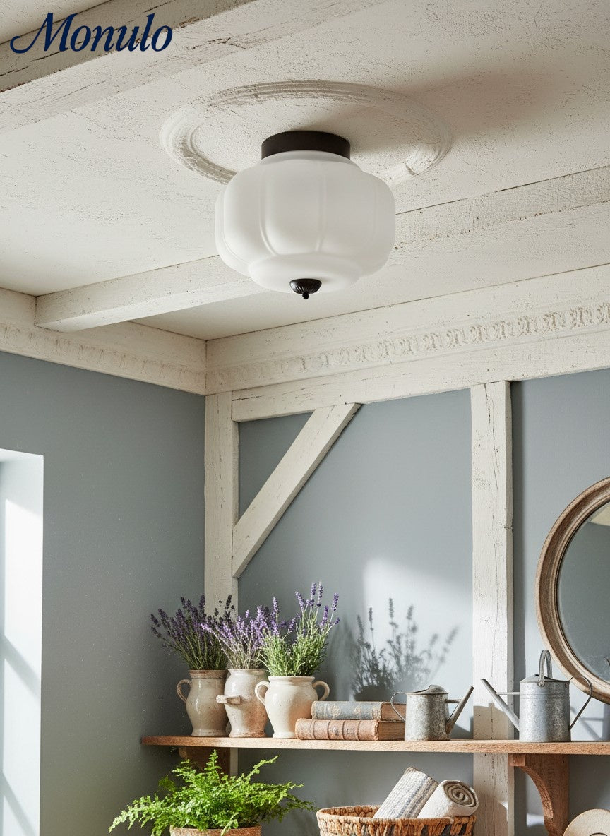 Retro Plafondlamp met Melkglazen Kap – Verfijnde Semi-Flush Mount Verlichting voor Moderne Interieurs | Sansoti