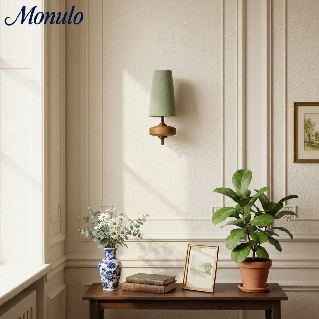 Retro Wandlamp met Stoffen Kap – Vintage Verlichting voor Slaapkamer | Sansoti
