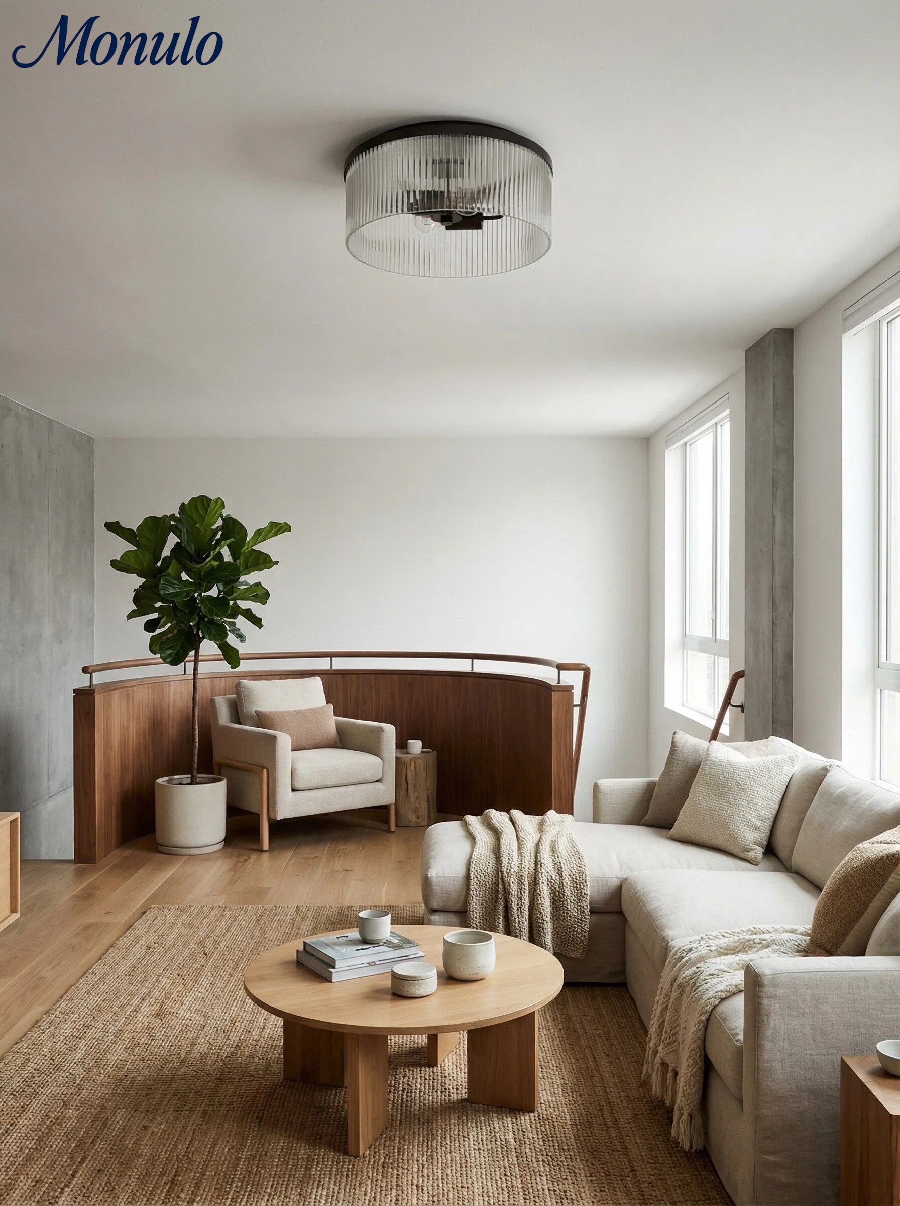 Geribbelde Glazen Plafondlamp Modern Laagbouw Ontwerp Slaapkamer Woonkamer Gang | Sansoti
