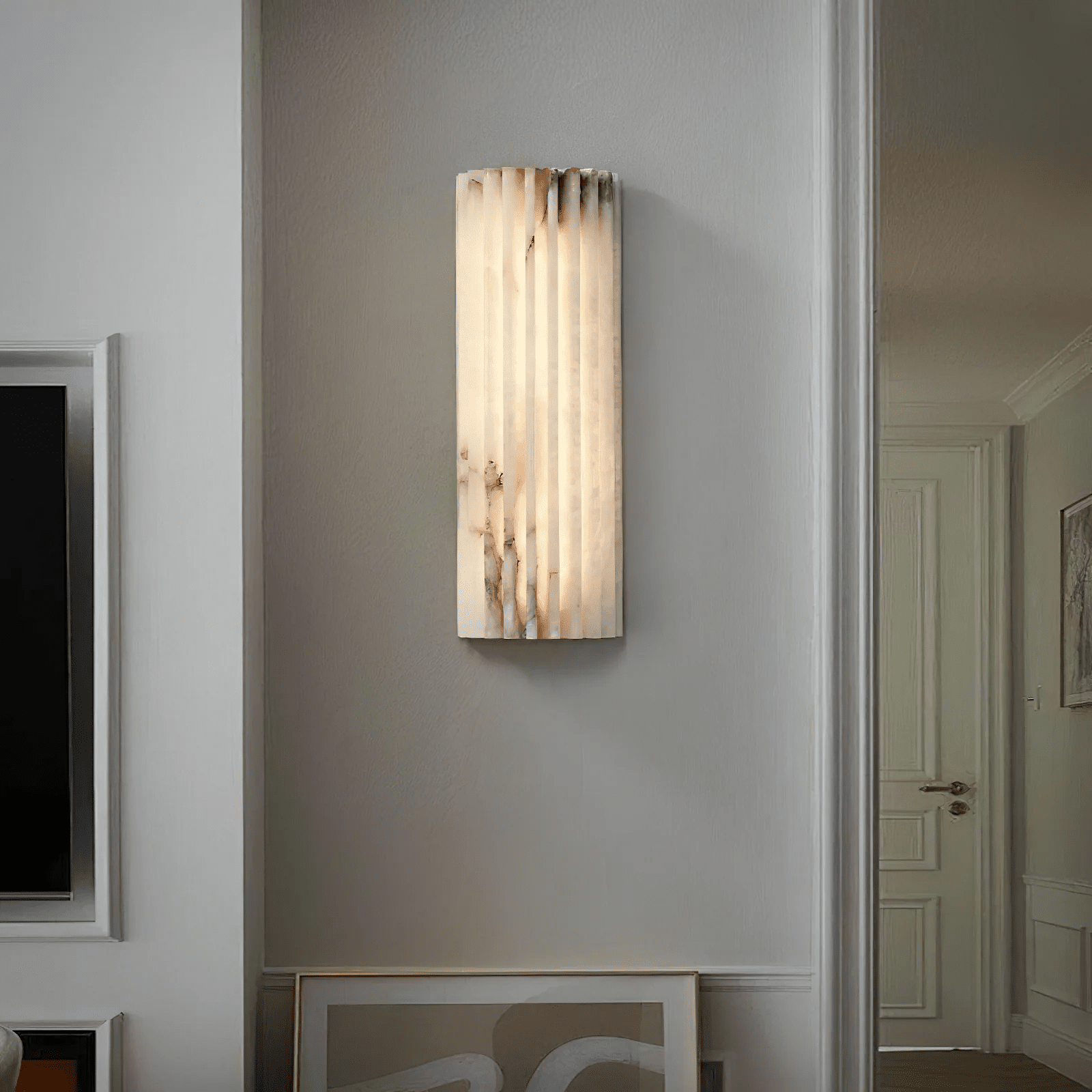 Alabaster Wandlamp Natuursteen – Geribbeld Design – Warm Licht – Scandinavische Stijl | Sansoti