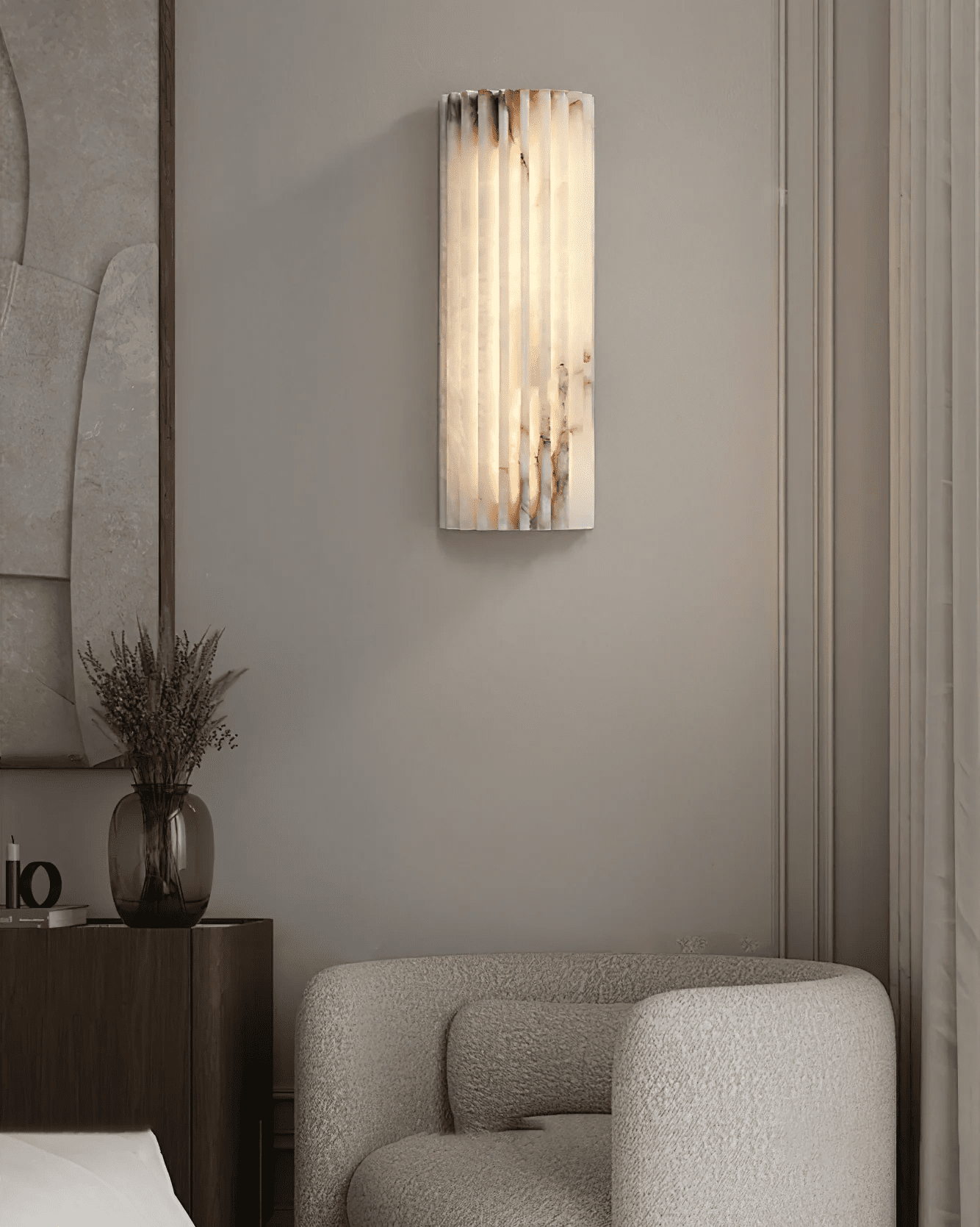 Alabaster Wandlamp Natuursteen – Geribbeld Design – Warm Licht – Scandinavische Stijl | Sansoti