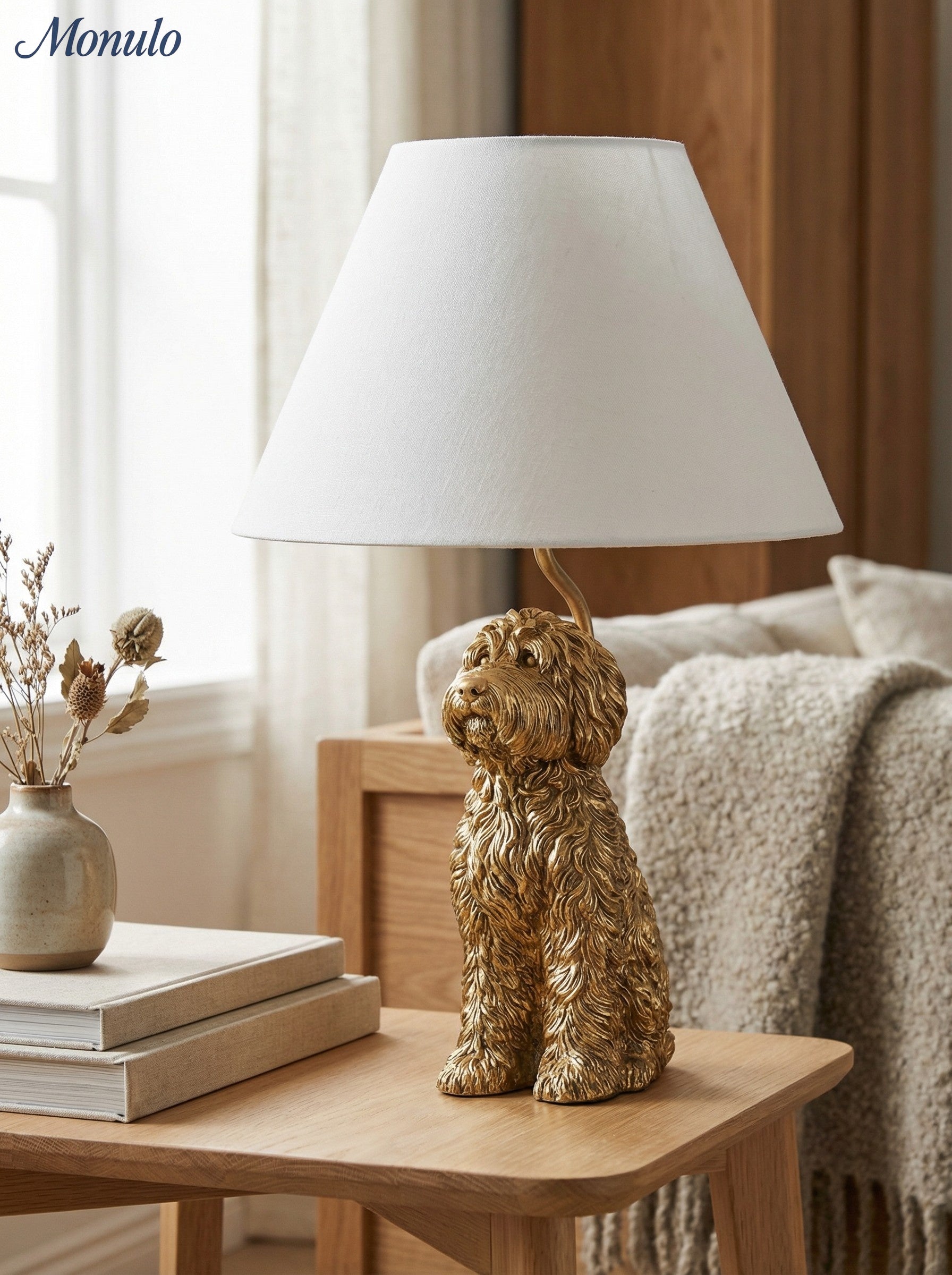 Dierenfiguur Tafellamp met Katoenen Kap – Klassieke Nachtkastlamp met Dierenmotief | Sansoti