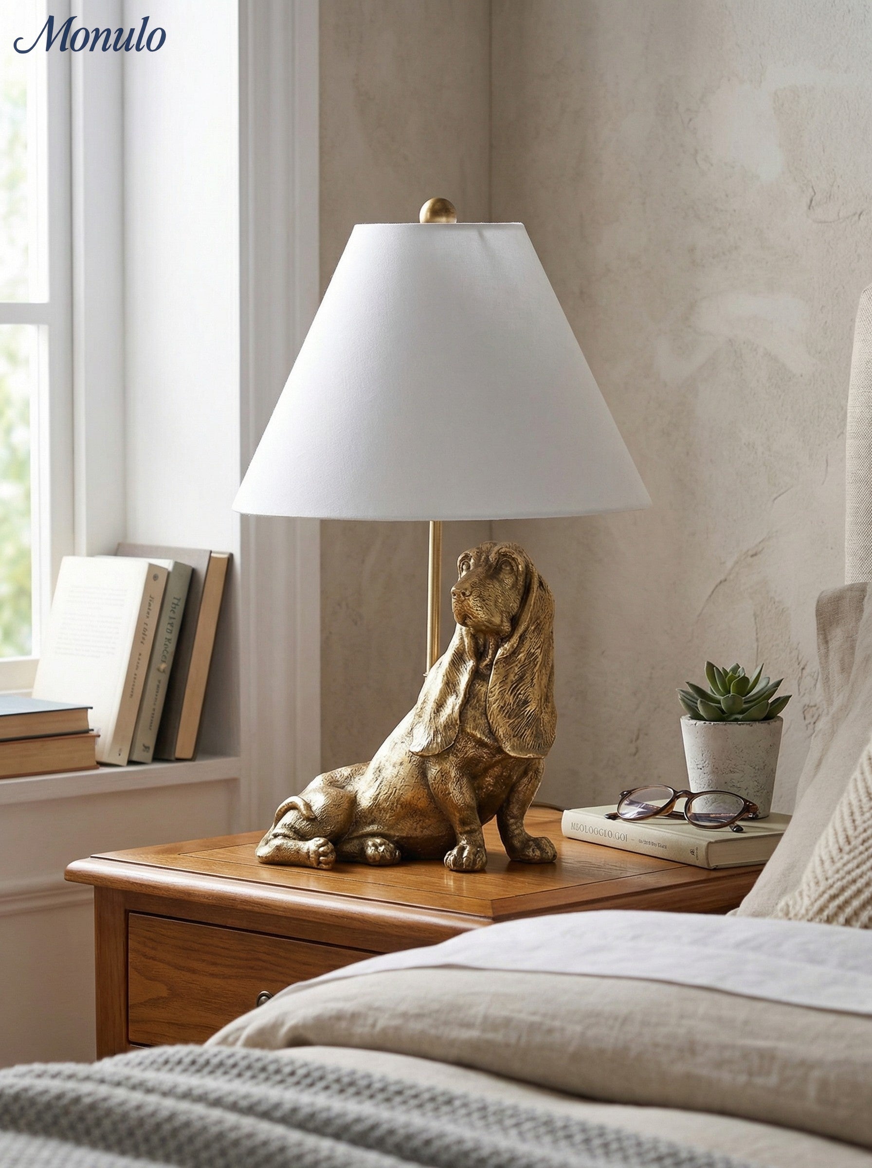 Dierenfiguur Tafellamp met Katoenen Kap – Klassieke Nachtkastlamp met Dierenmotief | Sansoti