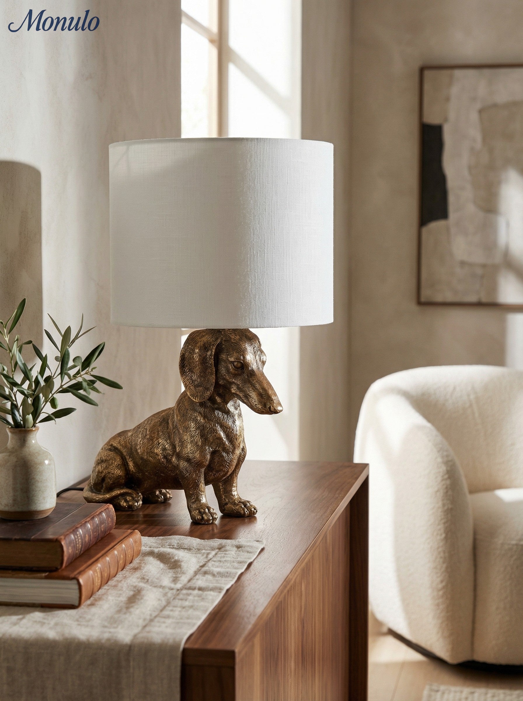Dierenfiguur Tafellamp met Katoenen Kap – Klassieke Nachtkastlamp met Dierenmotief | Sansoti