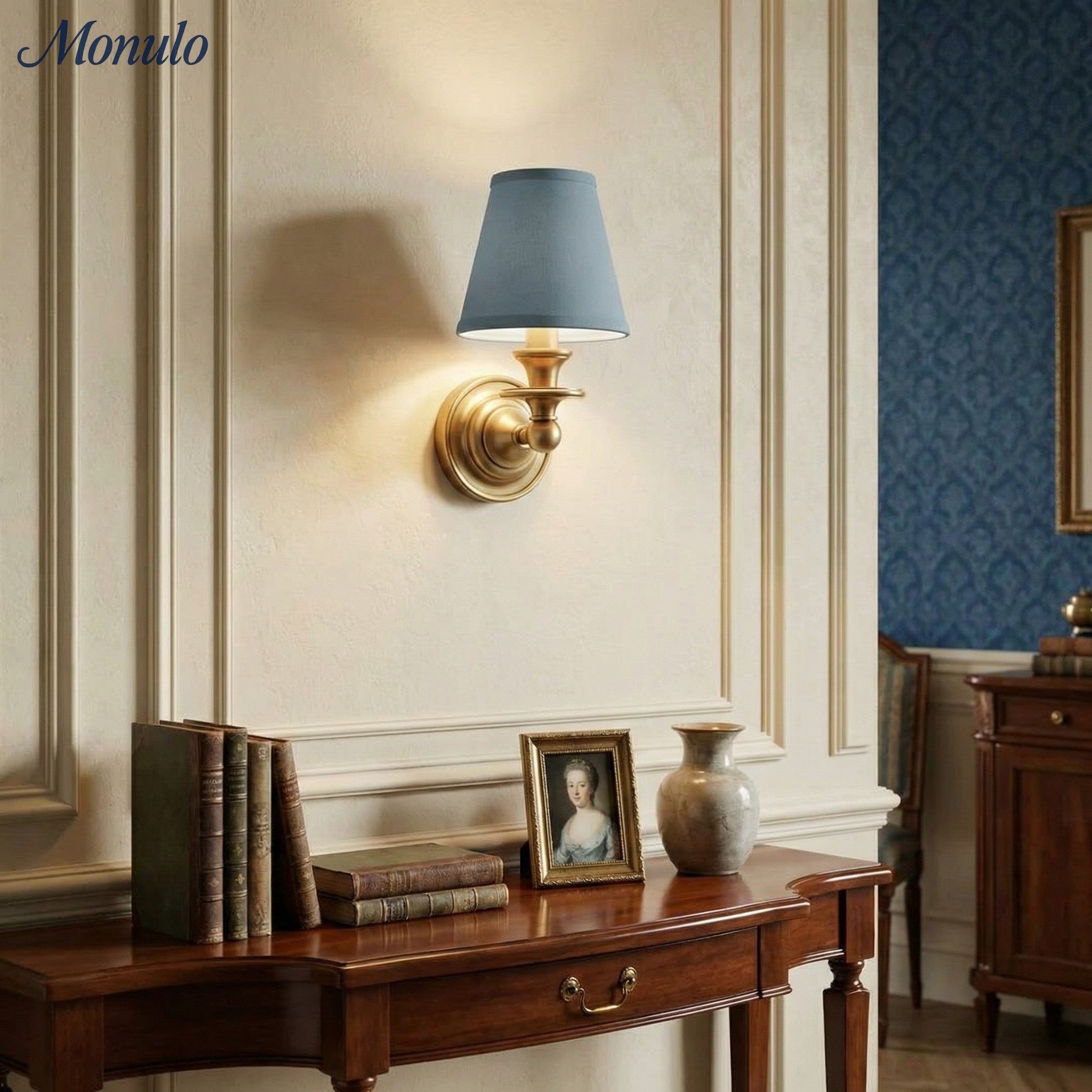 Wandlamp met stoffen kap en zwanenhalsarm – smeedijzeren armatuur met verstelbare leeslamp | Sansoti