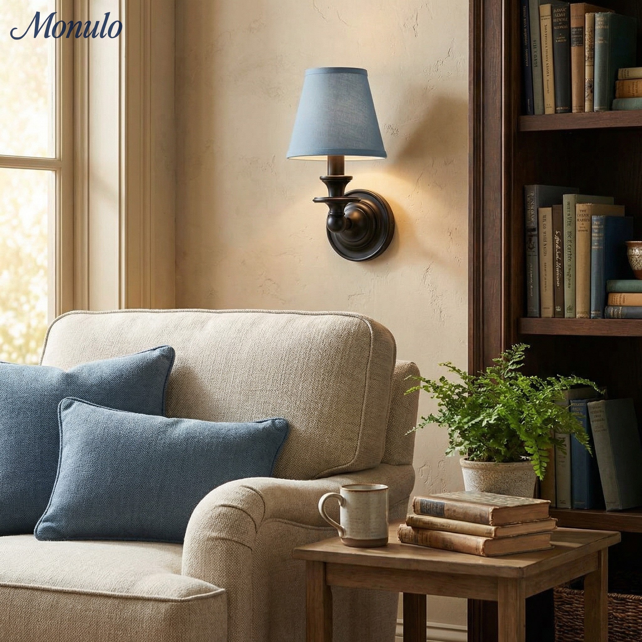 Wandlamp met stoffen kap en zwanenhalsarm – smeedijzeren armatuur met verstelbare leeslamp | Sansoti