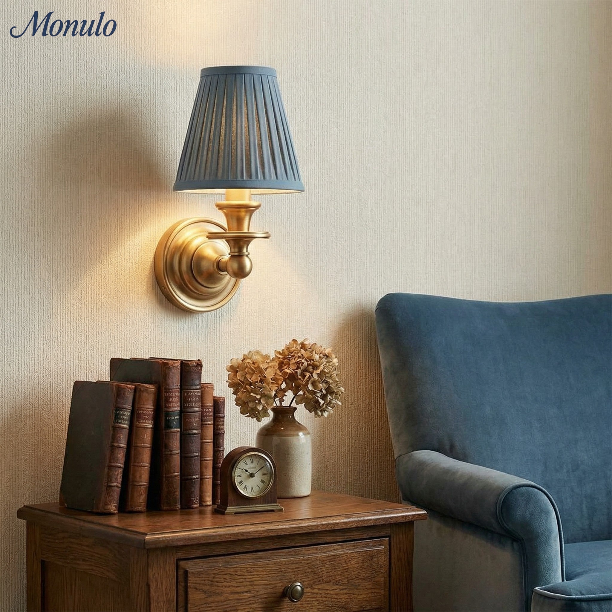 Wandlamp met stoffen kap en zwanenhalsarm – smeedijzeren armatuur met verstelbare leeslamp | Sansoti