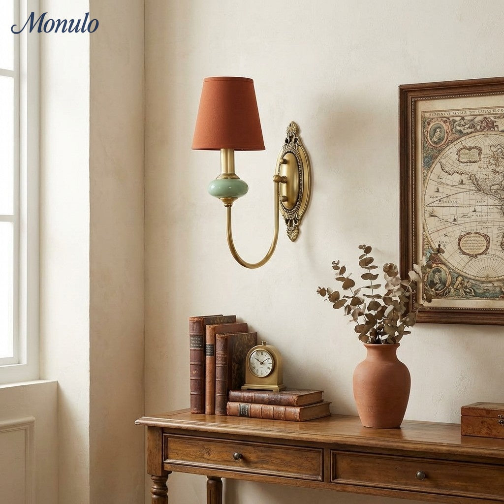 Keramische wandlamp met stoffen kap - 1 of 2 lichtpunten - E27 - diverse kleuren & stijlen | Sansoti