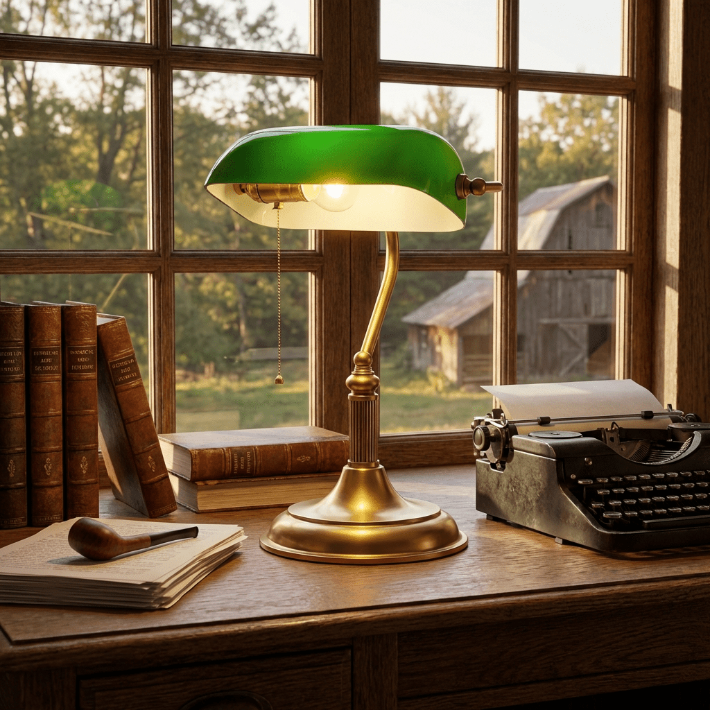 Klassieke Bureaulamp Messing met Groen Glas Tafellamp Banker Style Leeslamp voor Kantoor Studeerruimte | Sansoti