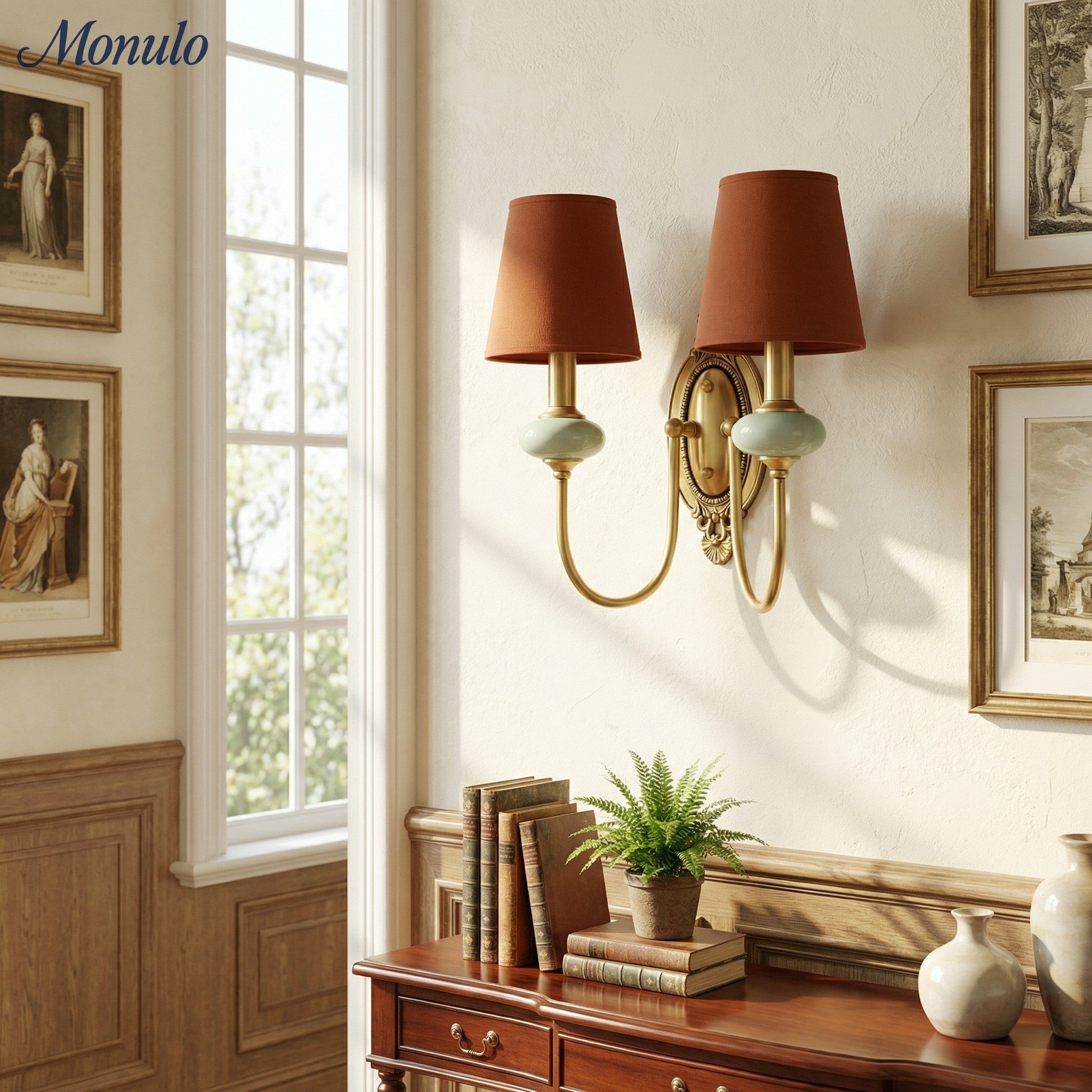 Keramische wandlamp met stoffen kap - 1 of 2 lichtpunten - E27 - diverse kleuren & stijlen | Sansoti
